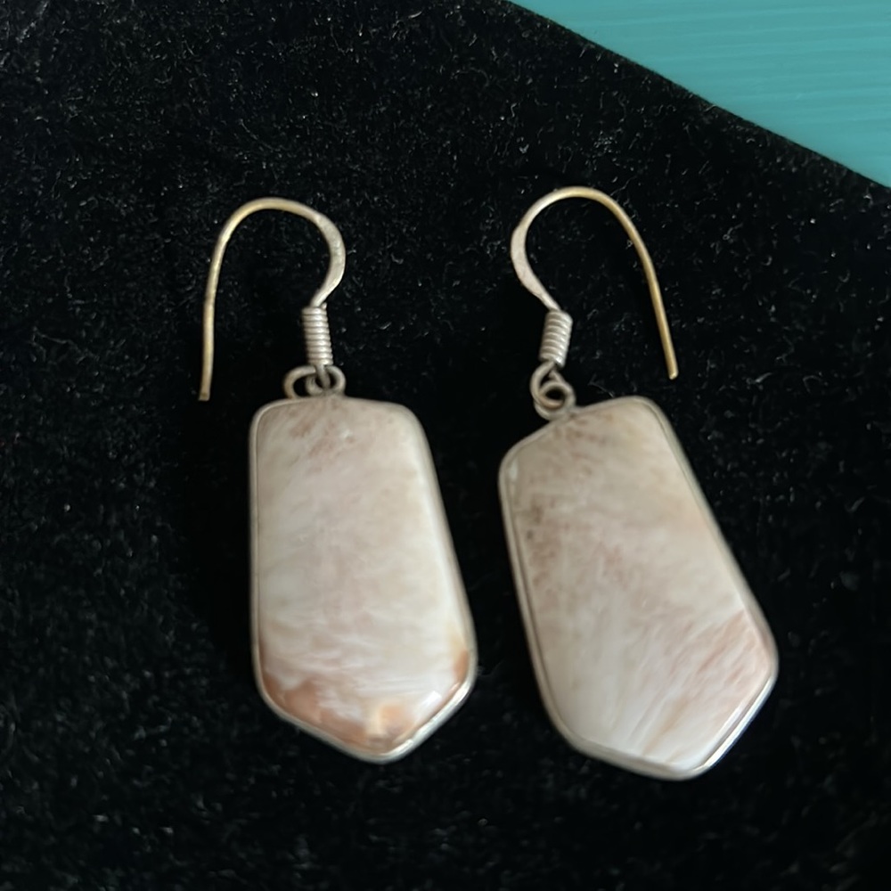 Vintage Natural Orange Scolecite Stone and Sterling Silver Drop Earrings